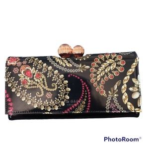 Ted Baker Black Matinee Wallet "All the Treasured Trinkets" Print Leather Clutch
